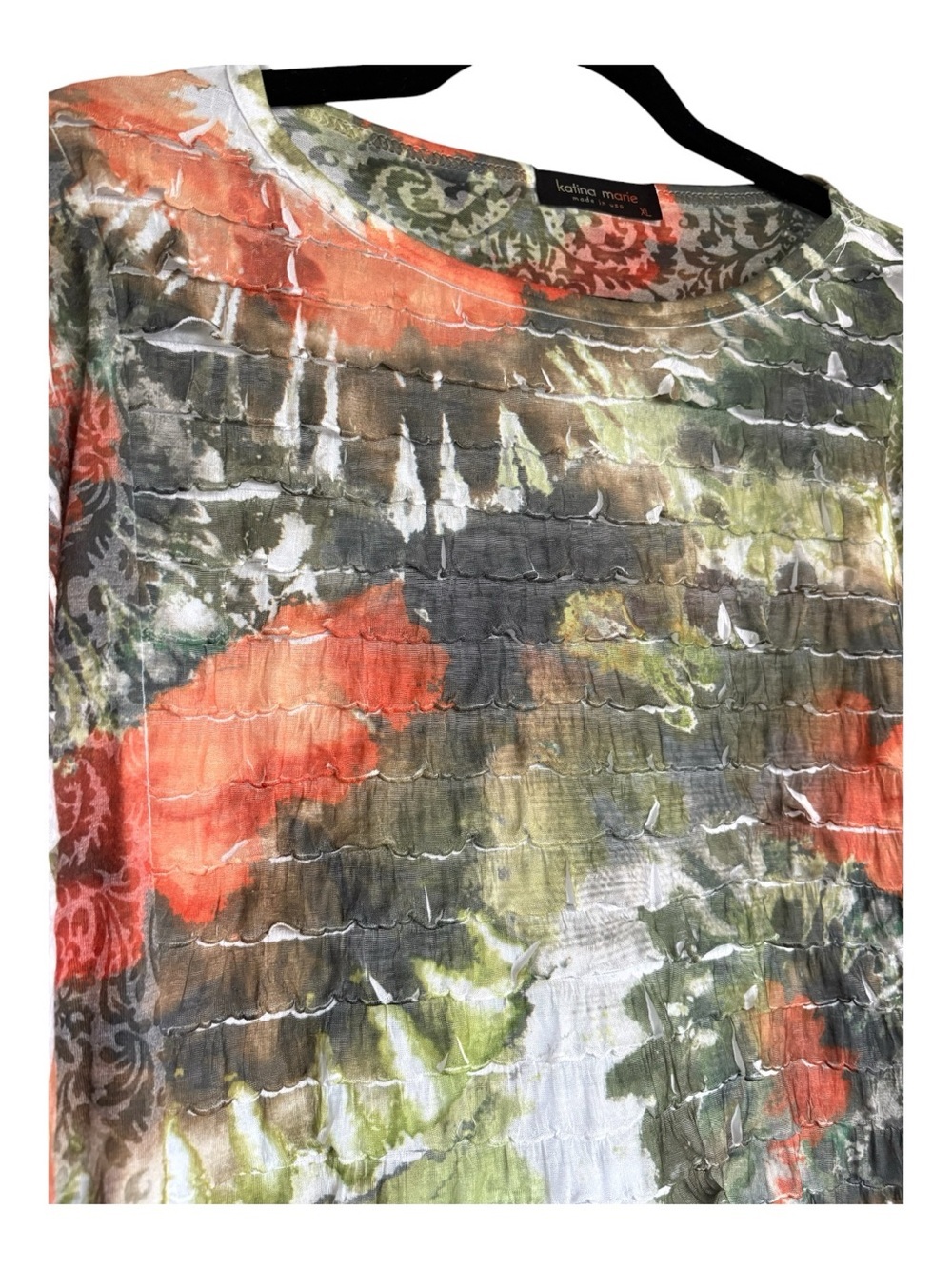 Katina Marie Abstract Floral Mesh Top Made in USA XL Lagenlook Artsy Boho - Picture 4 of 4